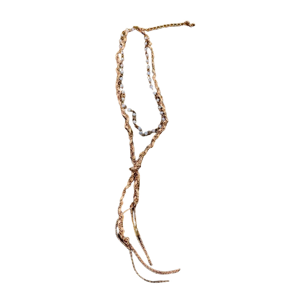 Boho Rose Gold Layered Tassel Necklace NWOT Multi Strand Beaded